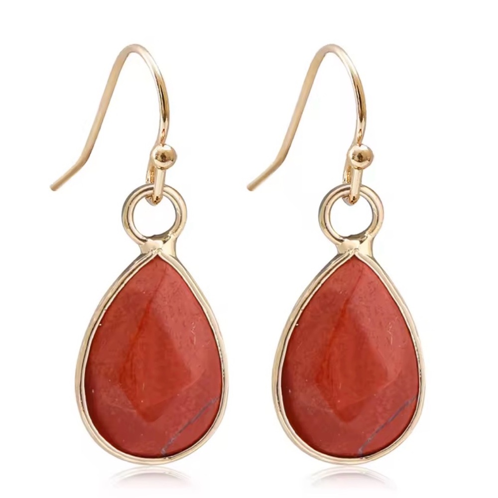 Boho hippie Red Jasper Gold Plated Sterling Silver Earrings